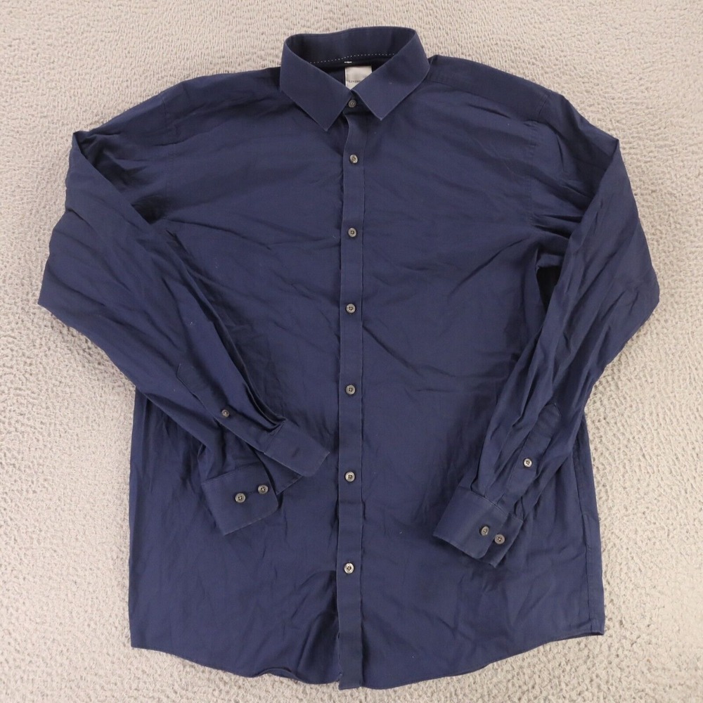 Lindbergh Shirt Mens 2XL 45/46 Blue Cotton Button Up Long Sleeve Casual
